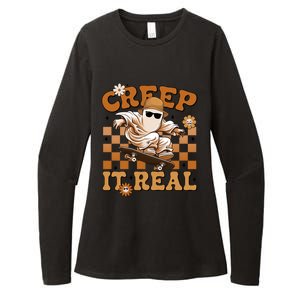 Funny Creep It Real Cute Ghost Skateboard Halloween Costume Gift Womens CVC Long Sleeve Shirt