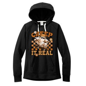 Funny Creep It Real Cute Ghost Skateboard Halloween Costume Gift Women's Fleece Hoodie