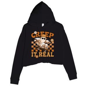 Funny Creep It Real Cute Ghost Skateboard Halloween Costume Gift Crop Fleece Hoodie