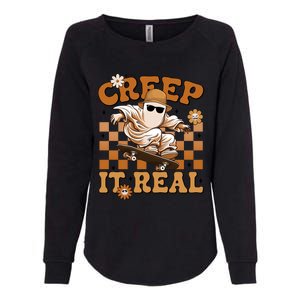 Funny Creep It Real Cute Ghost Skateboard Halloween Costume Gift Womens California Wash Sweatshirt