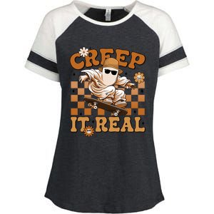 Funny Creep It Real Cute Ghost Skateboard Halloween Costume Gift Enza Ladies Jersey Colorblock Tee