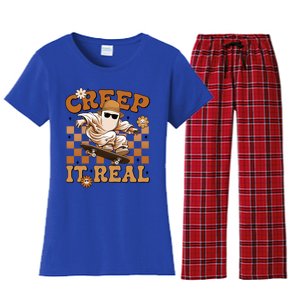 Funny Creep It Real Cute Ghost Skateboard Halloween Costume Gift Women's Flannel Pajama Set