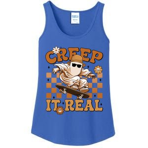 Funny Creep It Real Cute Ghost Skateboard Halloween Costume Gift Ladies Essential Tank