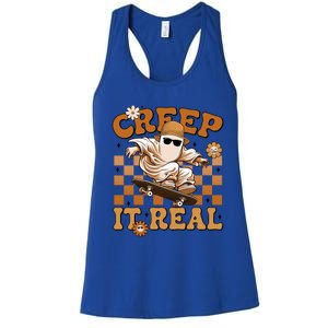 Funny Creep It Real Cute Ghost Skateboard Halloween Costume Gift Women's Racerback Tank