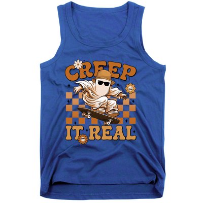 Funny Creep It Real Cute Ghost Skateboard Halloween Costume Gift Tank Top