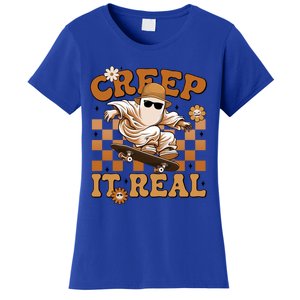 Funny Creep It Real Cute Ghost Skateboard Halloween Costume Gift Women's T-Shirt