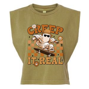 Funny Creep It Real Cute Ghost Skateboard Halloween Costume Gift Garment-Dyed Women's Muscle Tee