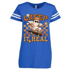 Funny Creep It Real Cute Ghost Skateboard Halloween Costume Gift Enza Ladies Jersey Football T-Shirt