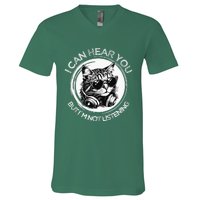 Funny Cat I Can Hear You But Im Not Listening Black Cat V-Neck T-Shirt