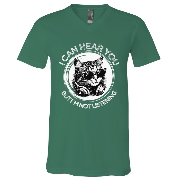 Funny Cat I Can Hear You But Im Not Listening Black Cat V-Neck T-Shirt