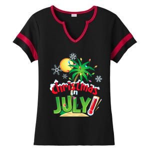 Funny Christmas in July Summer Beach Vacation Xmas Ladies Halftime Notch Neck Tee