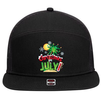 Funny Christmas in July Summer Beach Vacation Xmas 7 Panel Mesh Trucker Snapback Hat