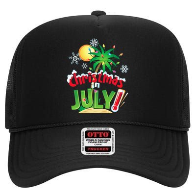 Funny Christmas in July Summer Beach Vacation Xmas High Crown Mesh Back Trucker Hat