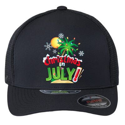 Funny Christmas in July Summer Beach Vacation Xmas Flexfit Unipanel Trucker Cap