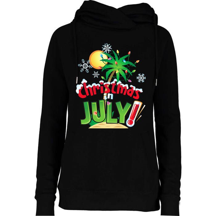 Funny Christmas in July Summer Beach Vacation Xmas Womens Funnel Neck Pullover Hood