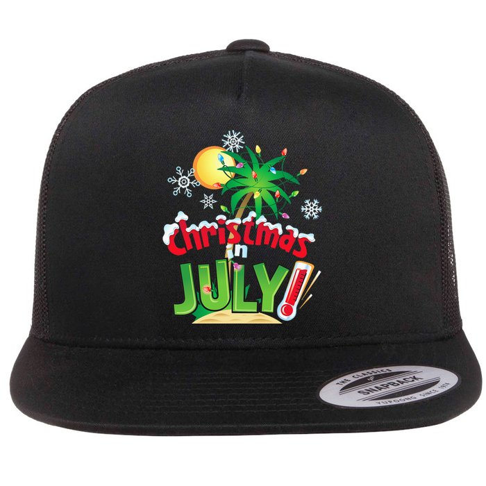 Funny Christmas in July Summer Beach Vacation Xmas Flat Bill Trucker Hat