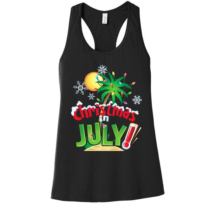 Funny Christmas in July Summer Beach Vacation Xmas Women's Racerback Tank