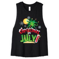 Funny Christmas in July Summer Beach Vacation Xmas Women's Racerback Cropped Tank