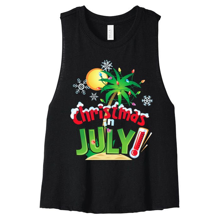 Funny Christmas in July Summer Beach Vacation Xmas Women's Racerback Cropped Tank