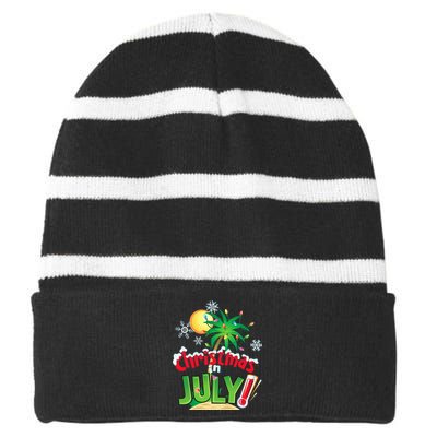 Funny Christmas in July Summer Beach Vacation Xmas Striped Beanie with Solid Band