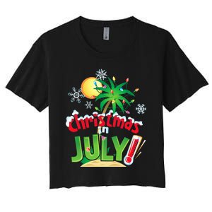 Funny Christmas in July Summer Beach Vacation Xmas Women's Crop Top Tee