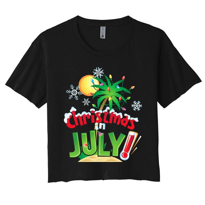 Funny Christmas in July Summer Beach Vacation Xmas Women's Crop Top Tee