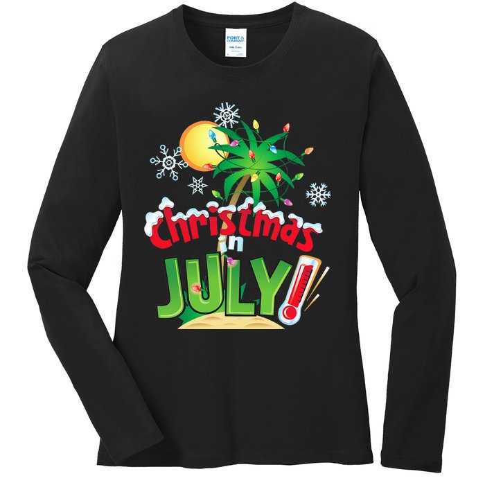 Funny Christmas in July Summer Beach Vacation Xmas Ladies Long Sleeve Shirt