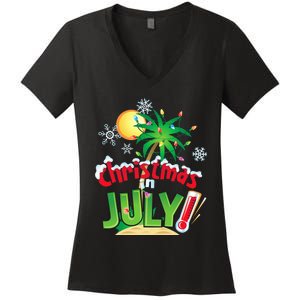 Funny Christmas in July Summer Beach Vacation Xmas Women's V-Neck T-Shirt