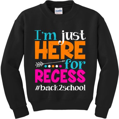 Funny Cute I'm Just Here For Recess #Back 2 School Kids Sweatshirt