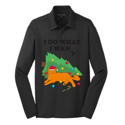 Funny Cat I Do What I Want Christmas Graphic Gift Silk Touch Performance Long Sleeve Polo