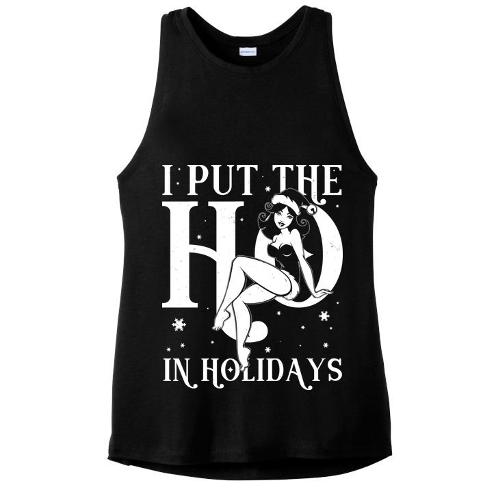 Funny Christmas I Put The Ho In Holidays Pin Up Girl Ladies PosiCharge Tri-Blend Wicking Tank