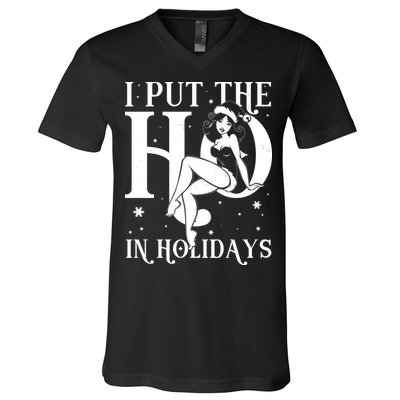 Funny Christmas I Put The Ho In Holidays Pin Up Girl V-Neck T-Shirt
