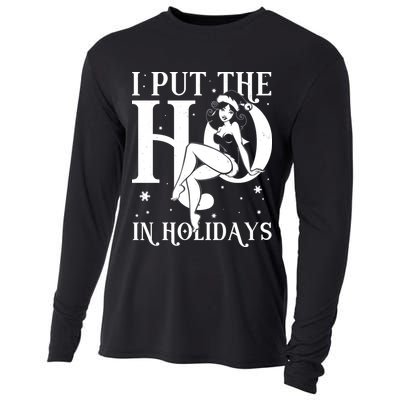 Funny Christmas I Put The Ho In Holidays Pin Up Girl Cooling Performance Long Sleeve Crew