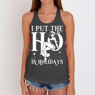 Funny Christmas I Put The Ho In Holidays Pin Up Girl Women's Knotted Racerback Tank