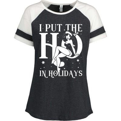 Funny Christmas I Put The Ho In Holidays Pin Up Girl Enza Ladies Jersey Colorblock Tee