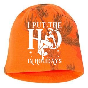 Funny Christmas I Put The Ho In Holidays Pin Up Girl Kati - Camo Knit Beanie