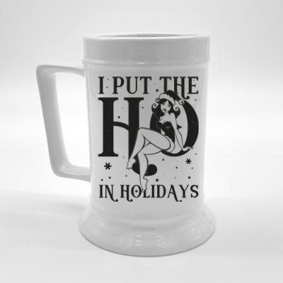 Funny Christmas I Put The Ho In Holidays Pin Up Girl Beer Stein