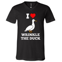 Funny Cute I Love Heart Wrinkle The Duck V-Neck T-Shirt