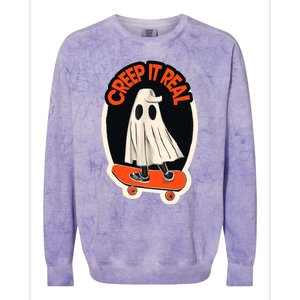 Funny Creep It Real Skateboarding Ghost Halloween Boo Spooky Colorblast Crewneck Sweatshirt