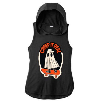 Funny Creep It Real Skateboarding Ghost Halloween Boo Spooky Ladies PosiCharge Tri-Blend Wicking Draft Hoodie Tank