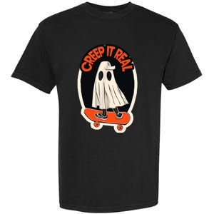 Funny Creep It Real Skateboarding Ghost Halloween Boo Spooky Garment-Dyed Heavyweight T-Shirt