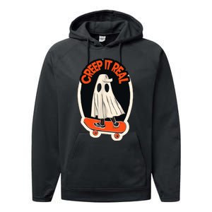 Funny Creep It Real Skateboarding Ghost Halloween Boo Spooky Performance Fleece Hoodie