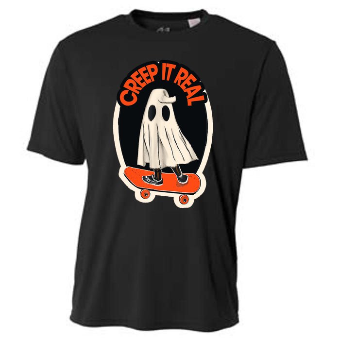 Funny Creep It Real Skateboarding Ghost Halloween Boo Spooky Cooling Performance Crew T-Shirt