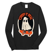 Funny Creep It Real Skateboarding Ghost Halloween Boo Spooky Long Sleeve Shirt