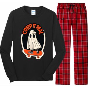 Funny Creep It Real Skateboarding Ghost Halloween Boo Spooky Long Sleeve Pajama Set