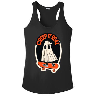 Funny Creep It Real Skateboarding Ghost Halloween Boo Spooky Ladies PosiCharge Competitor Racerback Tank