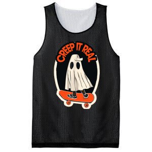 Funny Creep It Real Skateboarding Ghost Halloween Boo Spooky Mesh Reversible Basketball Jersey Tank