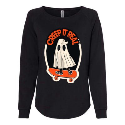 Funny Creep It Real Skateboarding Ghost Halloween Boo Spooky Womens California Wash Sweatshirt