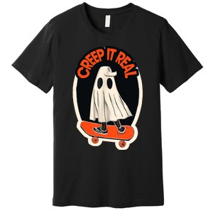 Funny Creep It Real Skateboarding Ghost Halloween Boo Spooky Premium T-Shirt