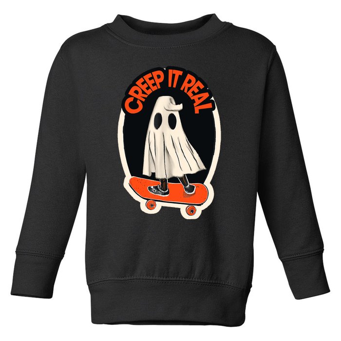 Funny Creep It Real Skateboarding Ghost Halloween Boo Spooky Toddler Sweatshirt